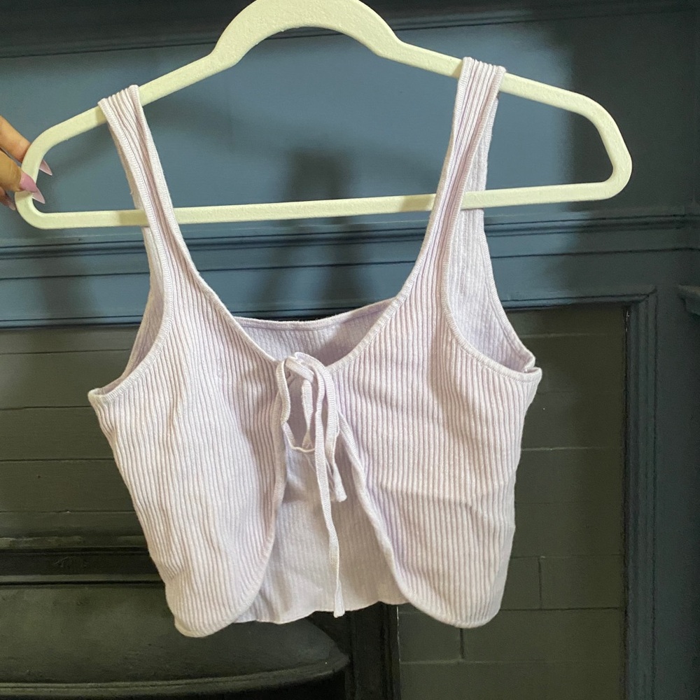 Lavender tie front tank top